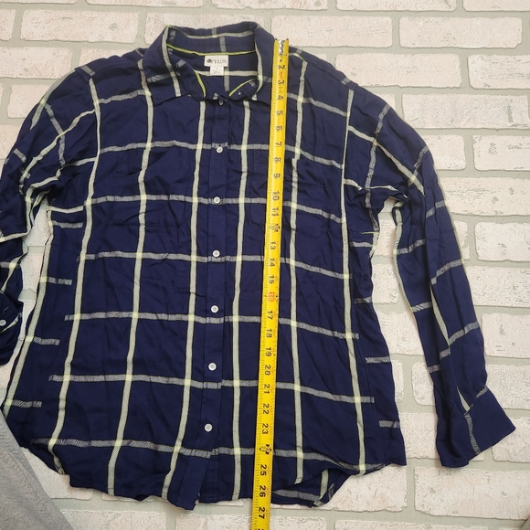 STYLUS Womens Button Down Blouse SOFT Navy Blue + Lime Green Size L - Picture 14 of 14